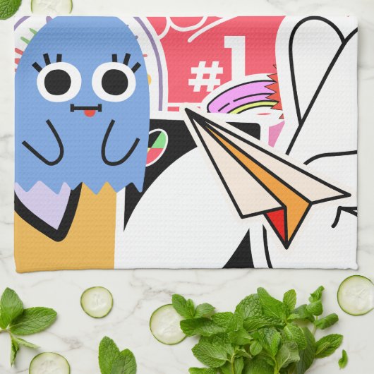 Y2K ästhetische Coole Sticker Geschirrtuch (Gefaltet)