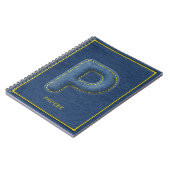 Y2K Blaue Denim-Puffy-Letter P-Monogramm-Name Notizblock (Linke Seite)