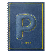 Y2K Blaue Denim-Puffy-Letter P-Monogramm-Name Notizblock (Vorderseite)