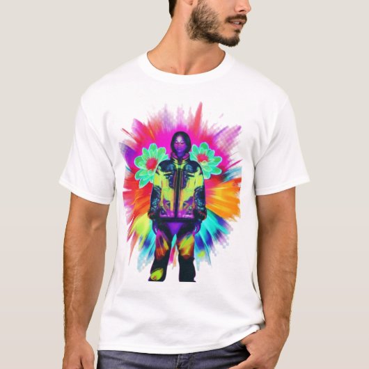 Y2K Bloom: Techwear trifft Leuchtende Natur T-Shirt (Vorderseite)