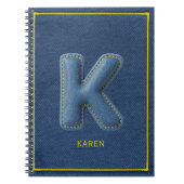 Y2K Blue Denim 3D Puff Buchstabe K Monogramm Name Notizblock (Vorderseite)