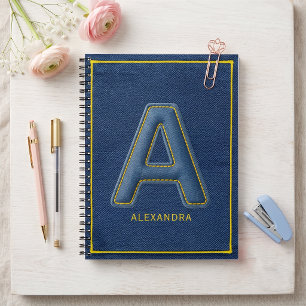 Y2K Blue Denim Monogram "A" Zurück zur Schule Notizblock