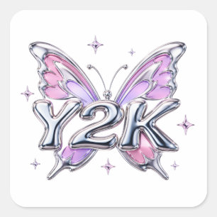 Y2K-Chrom-Schmetterlings-Sticker-Kunst Quadratischer Aufkleber