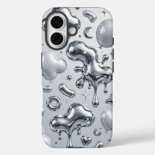 Y2K Chrome Bubble 3D Silver Case (Rückseite)