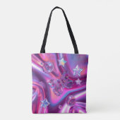Y2K Chrome Butterfly Tote Bag | Holographic Pink Tasche (Rückseite)