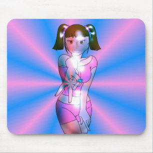 Y2K Cyber Anime Mädchen Pink Starburst Mauspad
