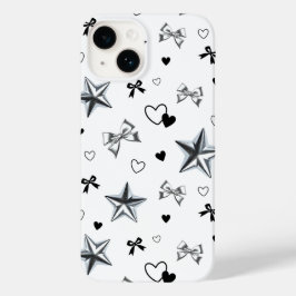 Y2K Dark Coquette Silberstern-Band-Herzmuster Case-Mate iPhone 14 Hülle