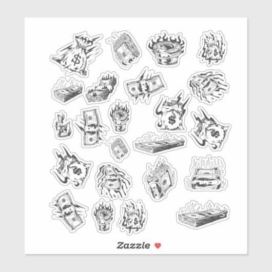 Y2K-Dollar-Symbole in der weißen Ästhetik Aufkleber (Blatt)