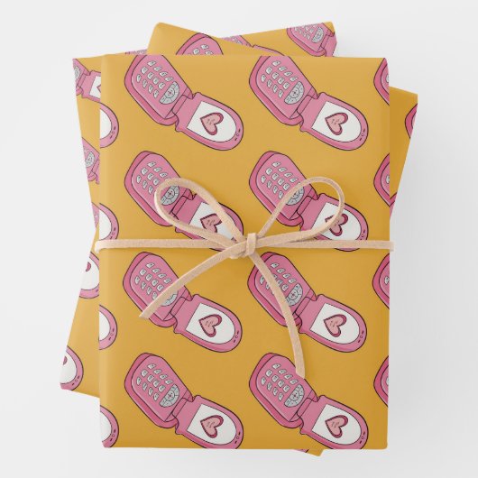 Y2K Drehend Telefone Herzmuster Geschenkpapier Set (Beispiel)