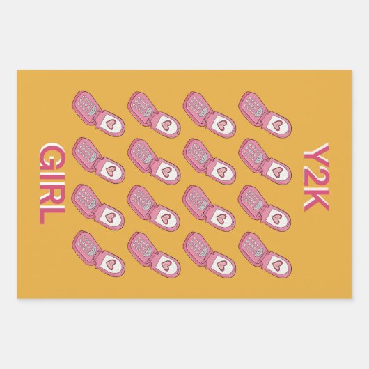 Y2K Drehend Telefone Herzmuster Geschenkpapier Set (Vorderseite)