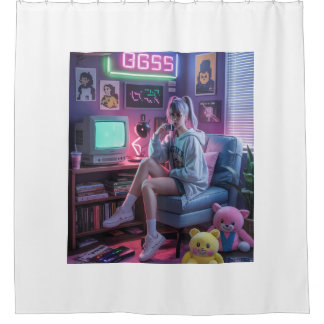 Y2K Gamer Girl Vibes – Retro-Tech & Neon-Raumästhe Duschvorhang
