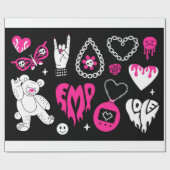 Y2k Glamour rosa und schwarze Elemente Set. Schmet Geschenkpapier (Flach)