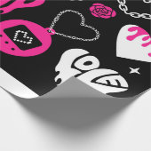 Y2k Glamour rosa und schwarze Elemente Set. Schmet Geschenkpapier (Ecke)