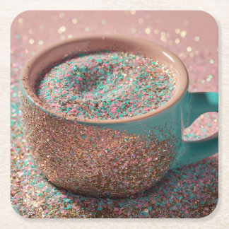 Y2K Glänzender Pastellrosa und Türkis Glitterbeche Rechteckiger Pappuntersetzer