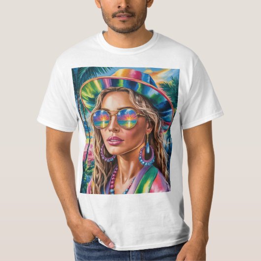 Y2K Glitch Ästhetisches T-Shirt - Neon Retro Cyber (Vorderseite)