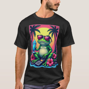 Y2K Grumpy Frosch Flip Phone Vaporwave Tropisch T-Shirt