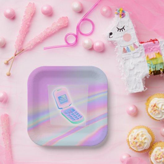 Y2K Handy Text irisierend glücklichen Geburtsname Pappteller (Party)