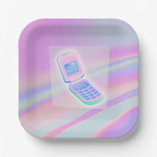 Y2K Handy Text irisierend glücklichen Geburtsname Pappteller (Vorderseite)