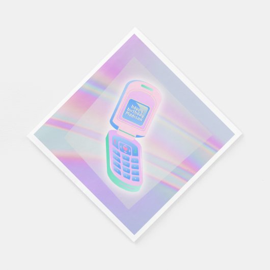 Y2K Handy Text irisierend glücklichen Geburtsname Serviette (Ecke)