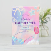 Y2k hologram cute baby shower einladung (Stehend Vorderseite)