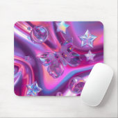 Y2K Holographic Gradient Mouse Pad | Chrome Stars Mousepad (Mit Mouse)