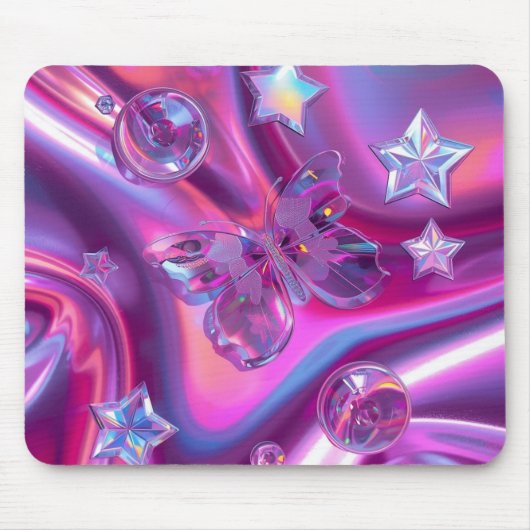 Y2K Holographic Gradient Mouse Pad | Chrome Stars Mousepad (Vorne)