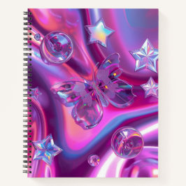 Y2K Holographic Journal | Chrome Stars & Butterfly Notizblock
