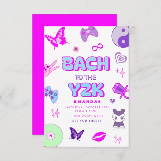 Y2K-Junggeselinnen-Abschied Einladung (Vorne/Hinten)