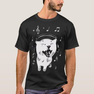 Y2K Katze Lustige singende Katzen-Kopfhörer Musik T-Shirt