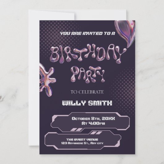 Y2K Lila Metallblase Einladung (Vorderseite)