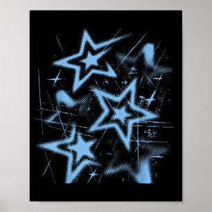 Y2k Nge Stars 2000er Blaue Cyber Vintage Grafik Poster