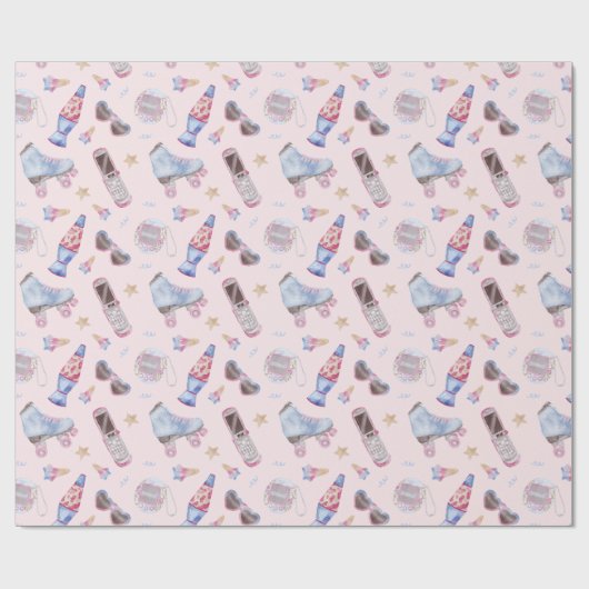 Y2K Nostalgie Rolleskates Retro Rosa Geschenkpapier (Flach)