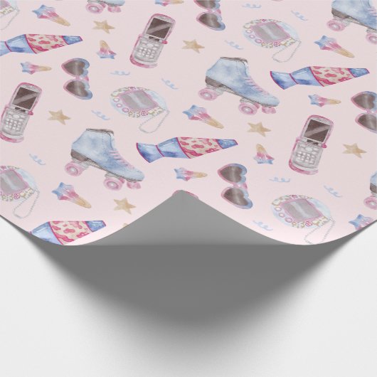 Y2K Nostalgie Rolleskates Retro Rosa Geschenkpapier (Ecke)