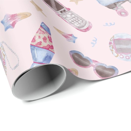 Y2K Nostalgie Rolleskates Retro Rosa Geschenkpapier (Rolleneckpunkt)