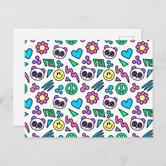 Y2K Pandas on White - 1000Pandas von Amanda Roos Postkarte (Vorne/Hinten)