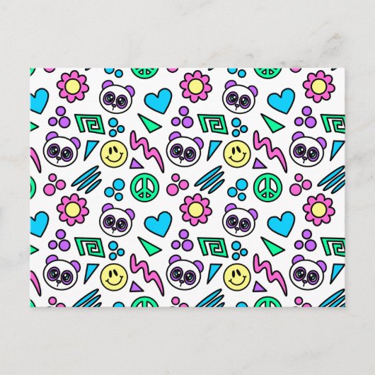 Y2K Pandas on White - 1000Pandas von Amanda Roos Postkarte (Vorderseite)