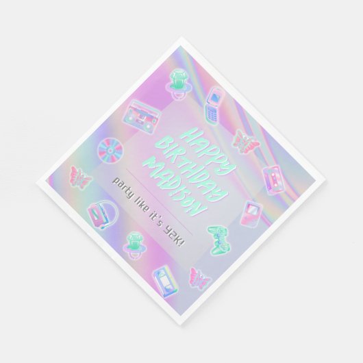 Y2K Party irisierender Regenbogen glücklicher Gebu Serviette (Ecke)