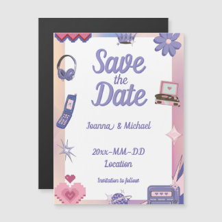 Y2K Pink Lila 2000er Retro Geek Save the Date Magneteinladung