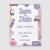 Y2K Pink Lila 2000er Retro Geek Save the Date Magneteinladung (Vorderseite)