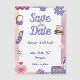 Y2K Pink Lila 2000er Retro Geek Save the Date Magneteinladung