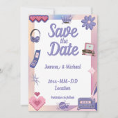 Y2K Pink Lila 2000er Retro Tech Geek Liebe Hochzei Einladung (Vorderseite)