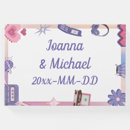 Y2K Pink Lila 2000er Retro Tech Geek Liebe Hochzei Gästebuch (Vorderseite)