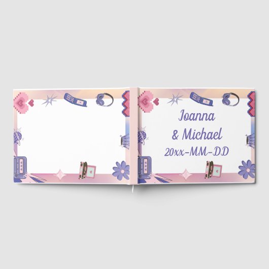 Y2K Pink Lila 2000er Retro Tech Geek Liebe Hochzei Gästebuch (Voll)