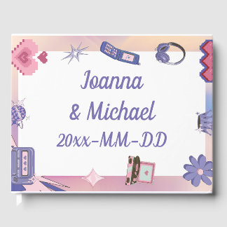 Y2K Pink Lila 2000er Retro Tech Geek Liebe Hochzei Gästebuch