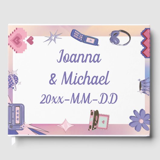 Y2K Pink Lila 2000er Retro Tech Geek Liebe Hochzei Gästebuch (Vorderseite)