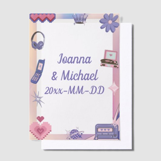Y2K Pink Lila 2000er Retro Tech Geek Liebe Hochzei Pergament Einladungen (Versetzt)