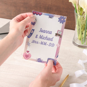 Y2K Pink Lila 2000er Retro Tech Geek Liebe Hochzei Pergament Einladungen