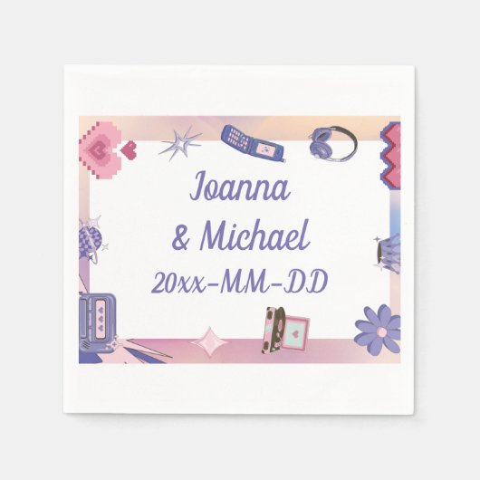 Y2K Pink Lila 2000er Retro Tech Geek Liebe Hochzei Serviette (Vorderseite)