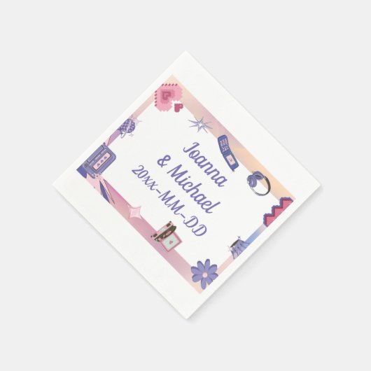 Y2K Pink Lila 2000er Retro Tech Geek Liebe Hochzei Serviette (Ecke)