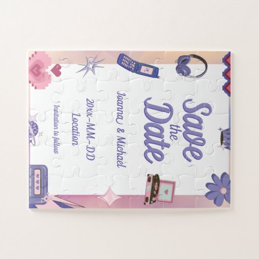 Y2K Pink Lila 2000er Retro Tech Geek Rett Date Puzzle (Horizontal)